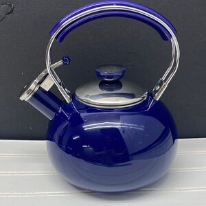 Copco Blue Enamel On Steel Camden Whistling Tea Kettle 3 Quart